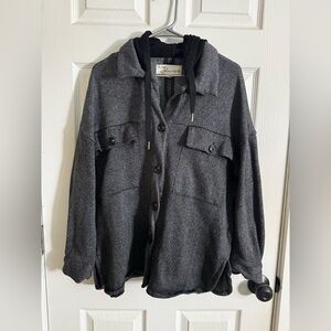 Gray Button-Up Jacket with Hood